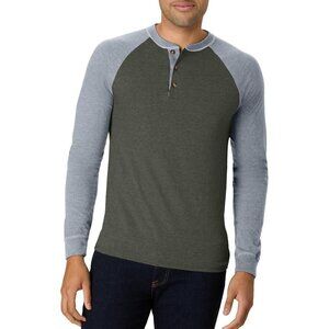 Men's Green/Gray Cotton Raglan Long Sleeve Imported Beefyt Henley T Shirts